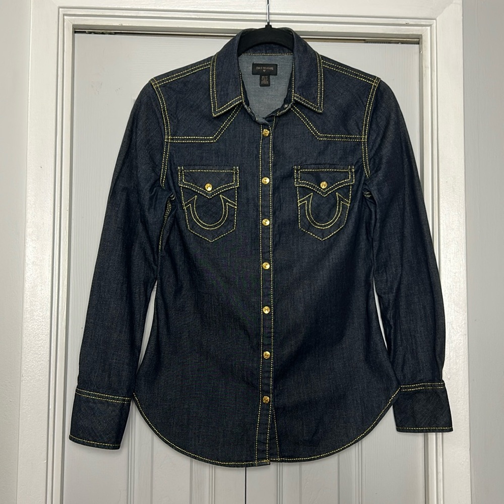 {BNWT} TRUE RELIGION Dark Blue Denim Shirt.
